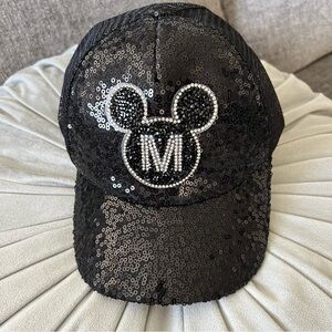 🖤 Disney KIDS Mickey Minnie Black Sequined Adjustable Baseball Cap w Mesh